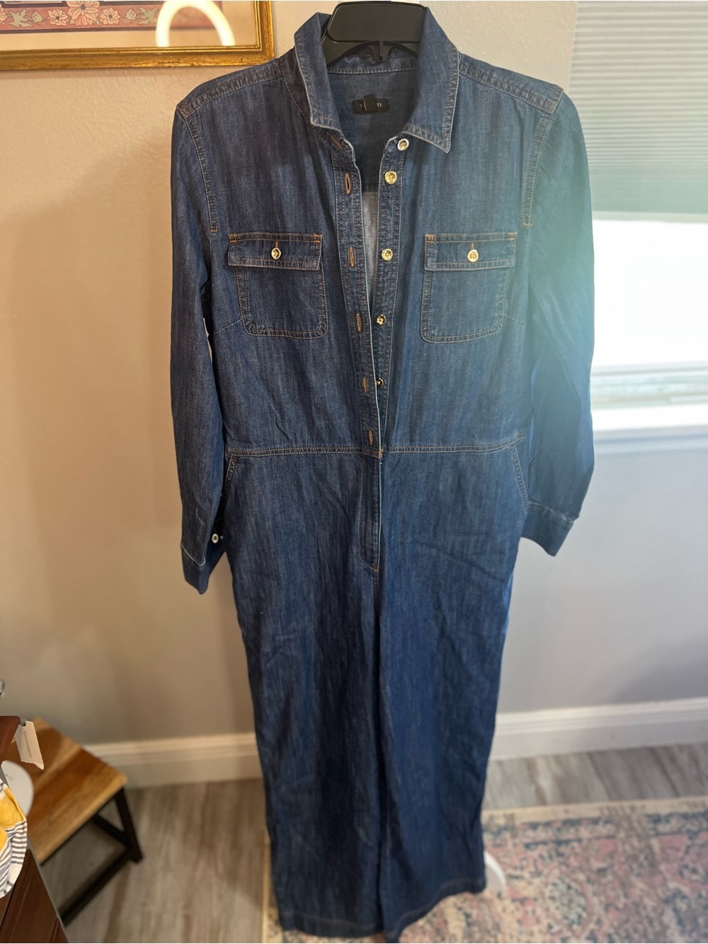 TALBOTS Denim Jumpsuit Medium Pockets Button Down Long Sleeve - Picture 3 of 15